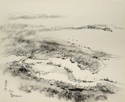 佐々木栄松「琵琶瀬（北海道厚岸郡浜中町）」コンテ・8号　作品全体画像