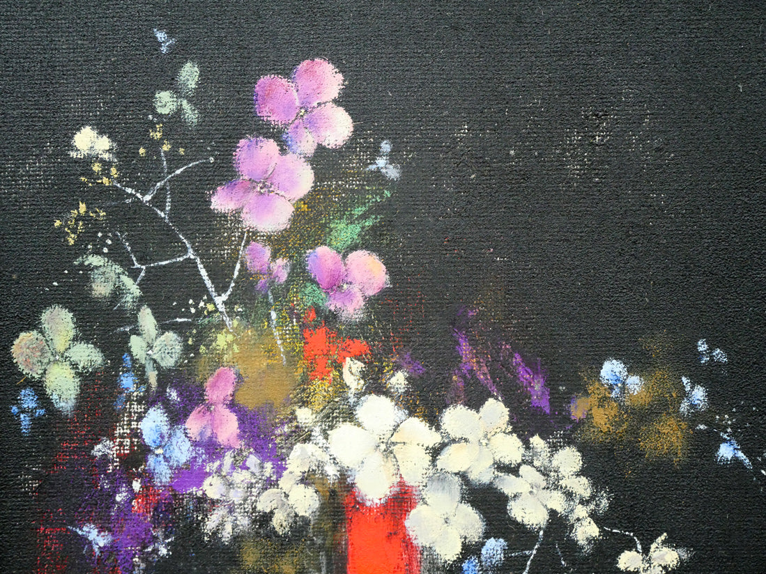 佐々木栄松「サビタの花（黒）」油絵・F3号　拡大画像1