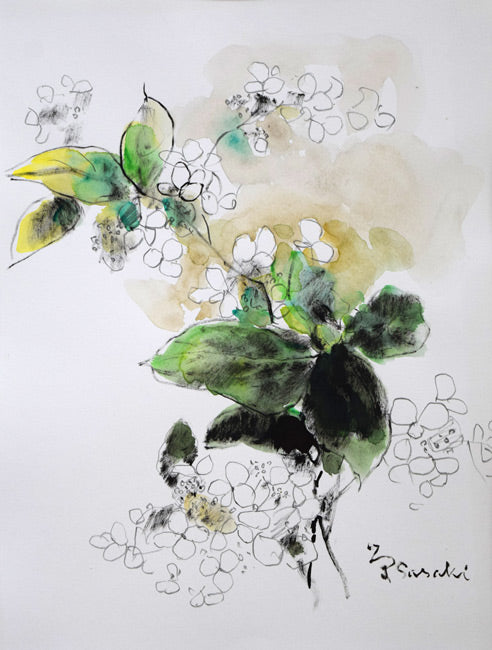 佐々木栄松「サビタの花」水彩画・3号　作品全体拡大画像
