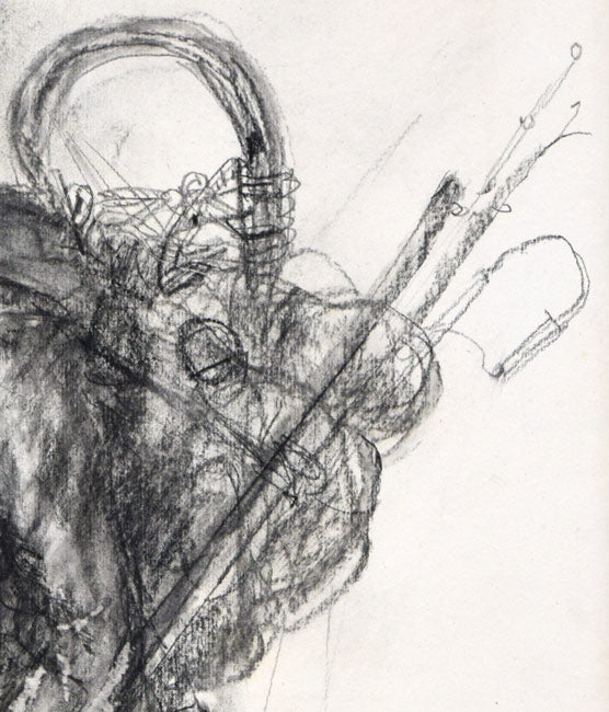 佐々木栄松「北の老釣師（自画像）」コンテ素描・F10号　拡大画像5