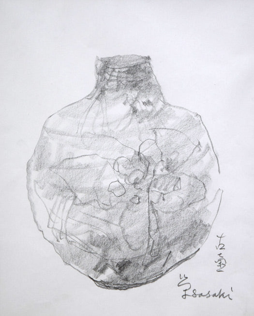 佐々木栄松「古壺」鉛筆画デッサン　作品全体画像