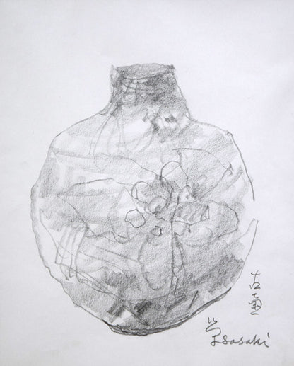 佐々木栄松「古壺」鉛筆画デッサン　作品全体画像