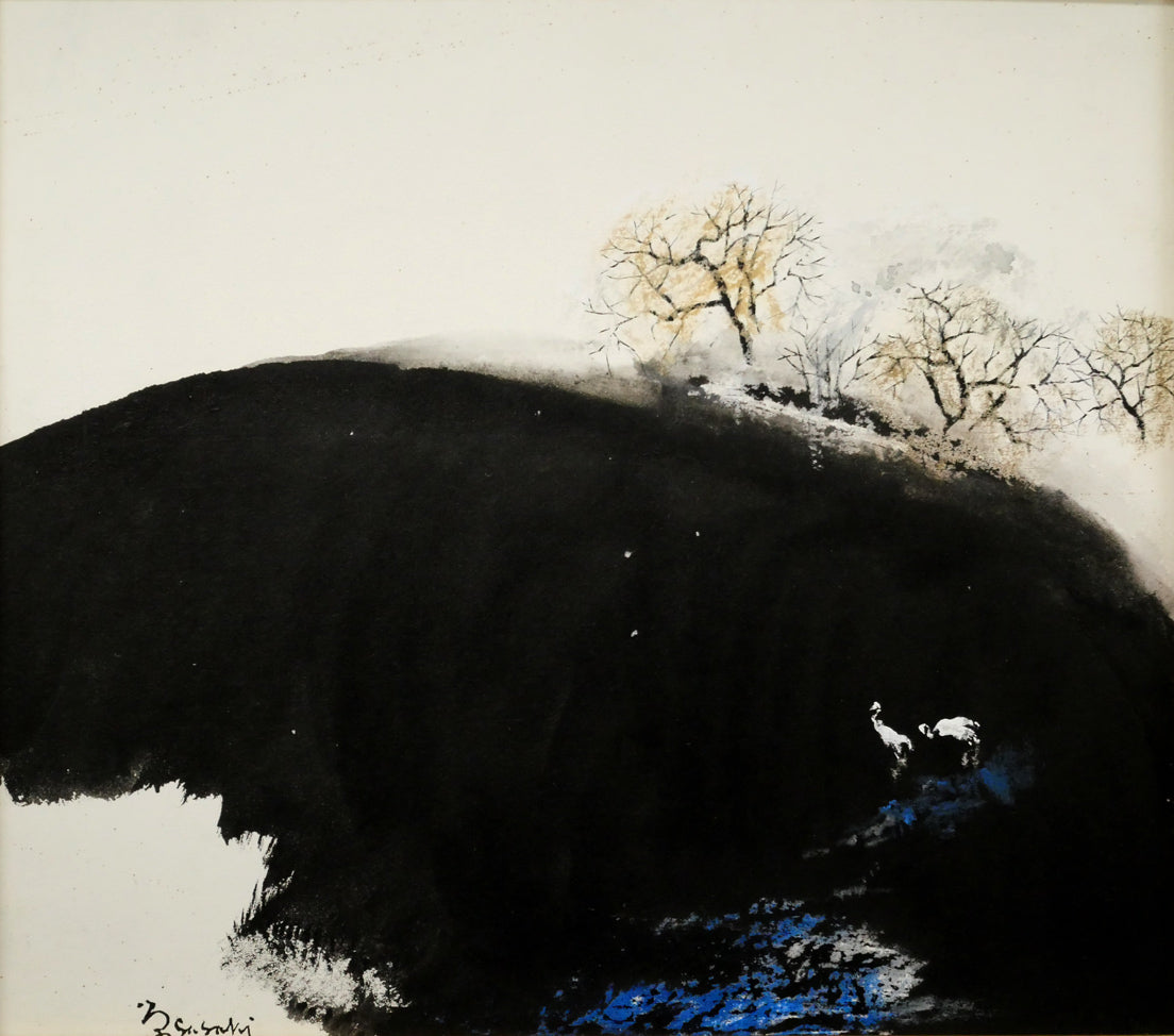 佐々木栄松「不凍沼（釧路湿原）」水彩画・色紙　作品全体画像