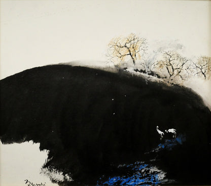 佐々木栄松「不凍沼（釧路湿原）」水彩画・色紙　作品全体画像