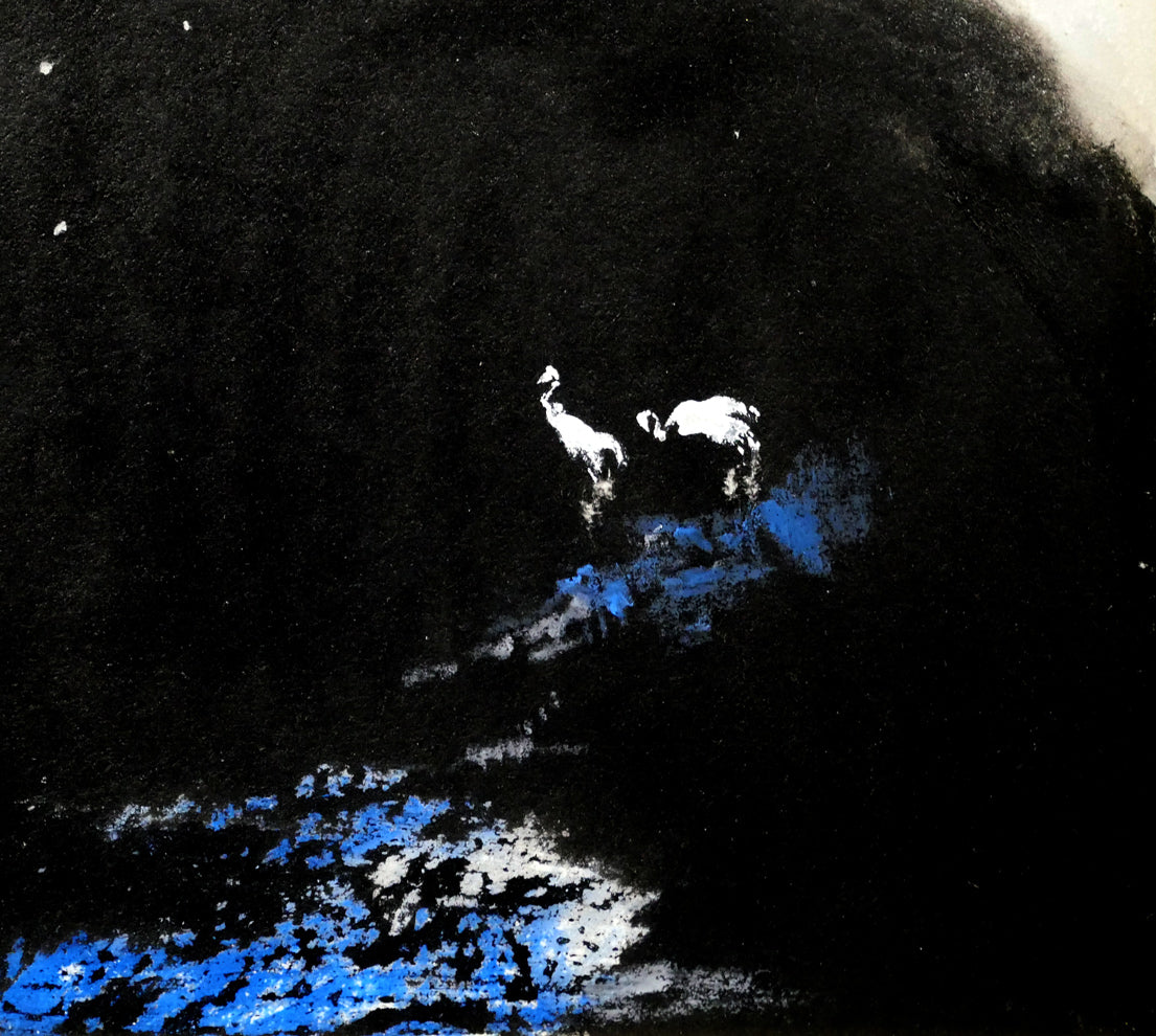 佐々木栄松「不凍沼（釧路湿原）」水彩画・色紙　拡大画像4（丹頂鶴）
