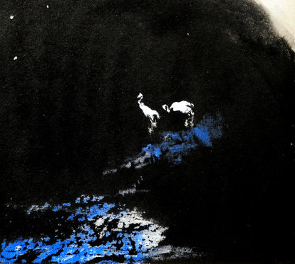 佐々木栄松「不凍沼（釧路湿原）」水彩画・色紙　拡大画像4（丹頂鶴）