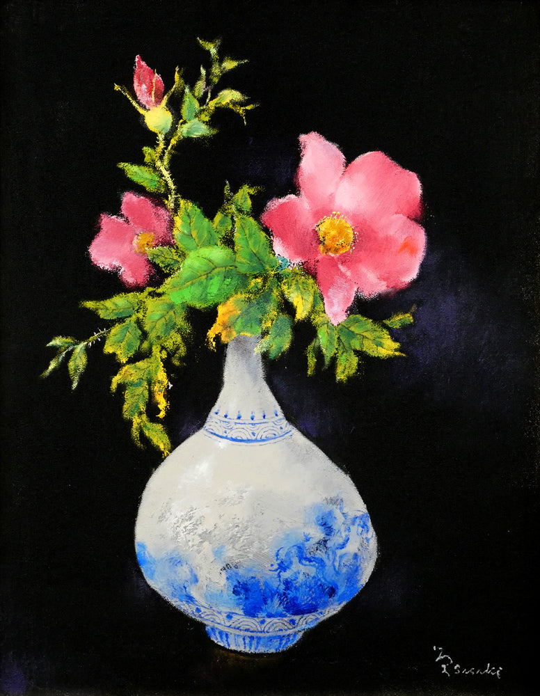 佐々木栄松「ハマナス」油絵・F6号　作品全体画像
