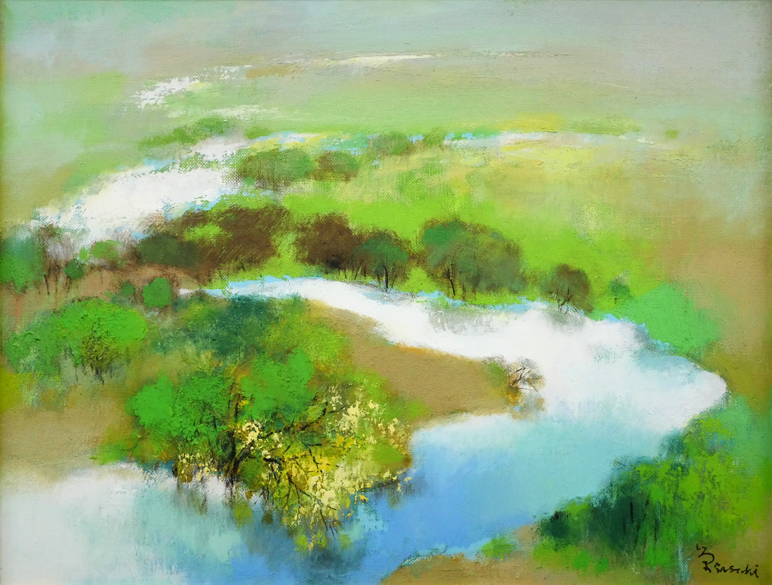 佐々木栄松「釧路湿原（緑）」油絵・F6号　作品全体画像