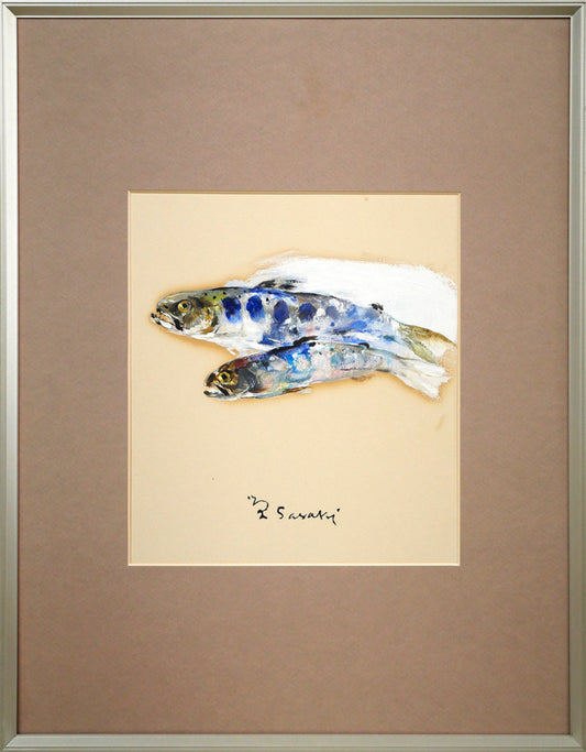 佐々木栄松「山女魚」油絵・色紙