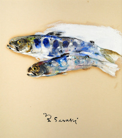 佐々木栄松「山女魚」油絵・色紙　作品全体画像