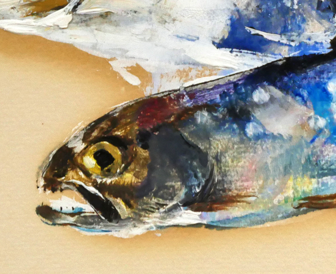 佐々木栄松「山女魚」油絵・色紙　拡大画像4