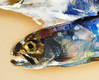 佐々木栄松「山女魚」油絵・色紙　拡大画像4