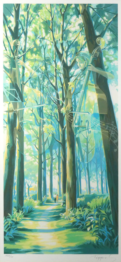 笹倉鉄平「並木道」シルクスクリーン版画　作品全体画像