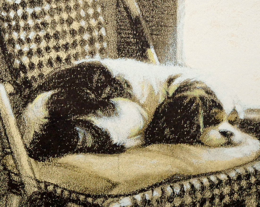 笹倉鉄平「うたた寝」リトグラフ+シルクスクリーン版画　拡大画像3（犬）