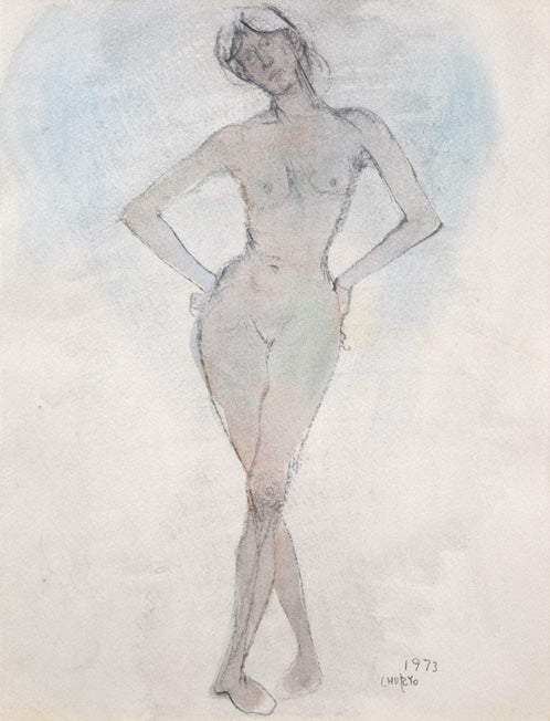 佐藤忠良「裸婦」水彩画　作品全体拡大画像