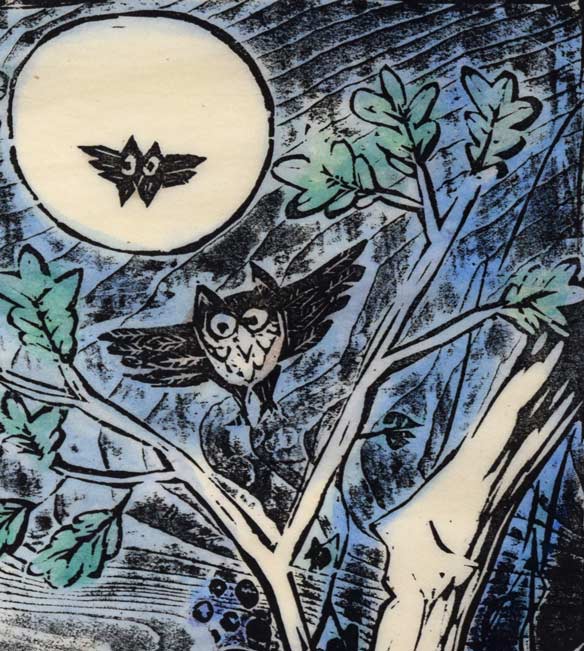 佐藤国男「かしわばやしの夜（めくらぶどう）」木版画に裏彩色　拡大画像3