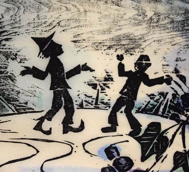 佐藤国男「かしわばやしの夜（めくらぶどう）」木版画に裏彩色　拡大画像7