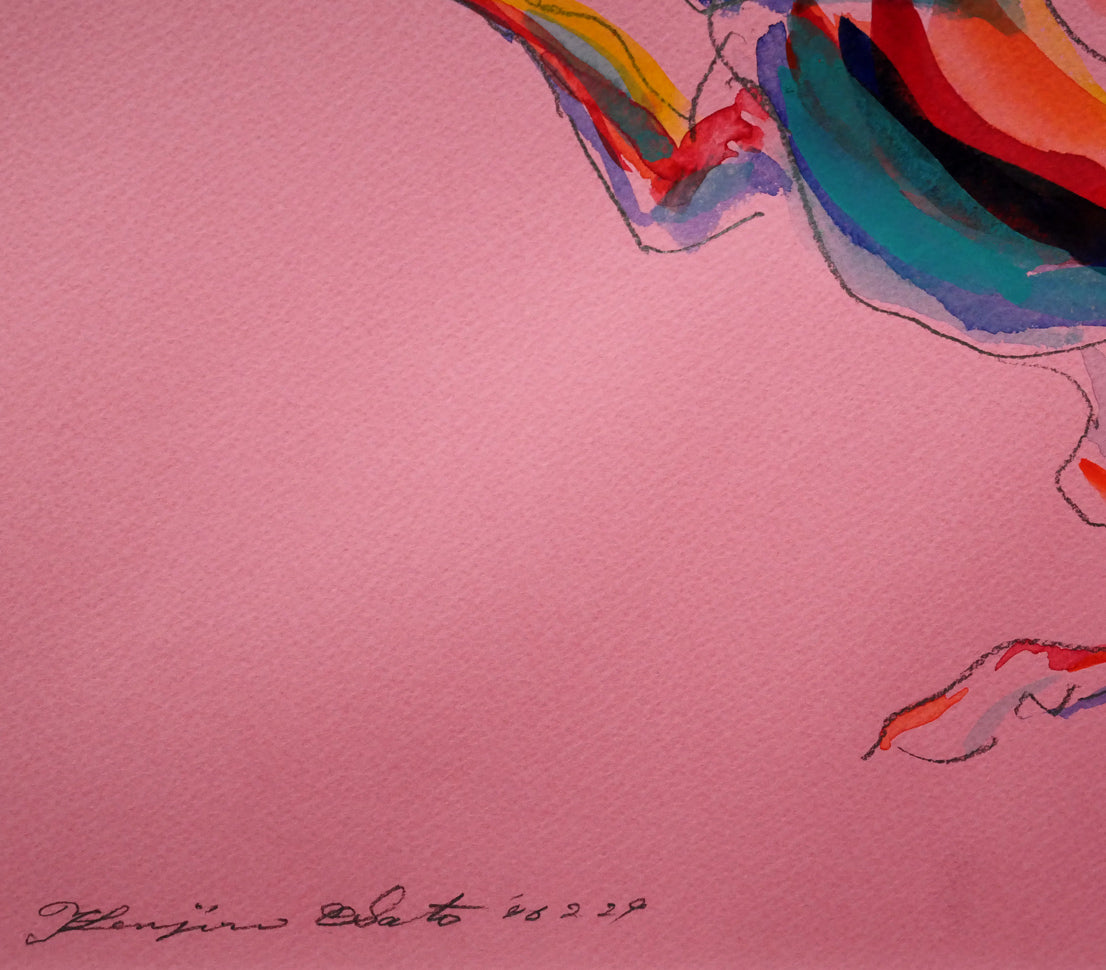 佐藤健次郎「馬と女」水彩画・6号　拡大画像4