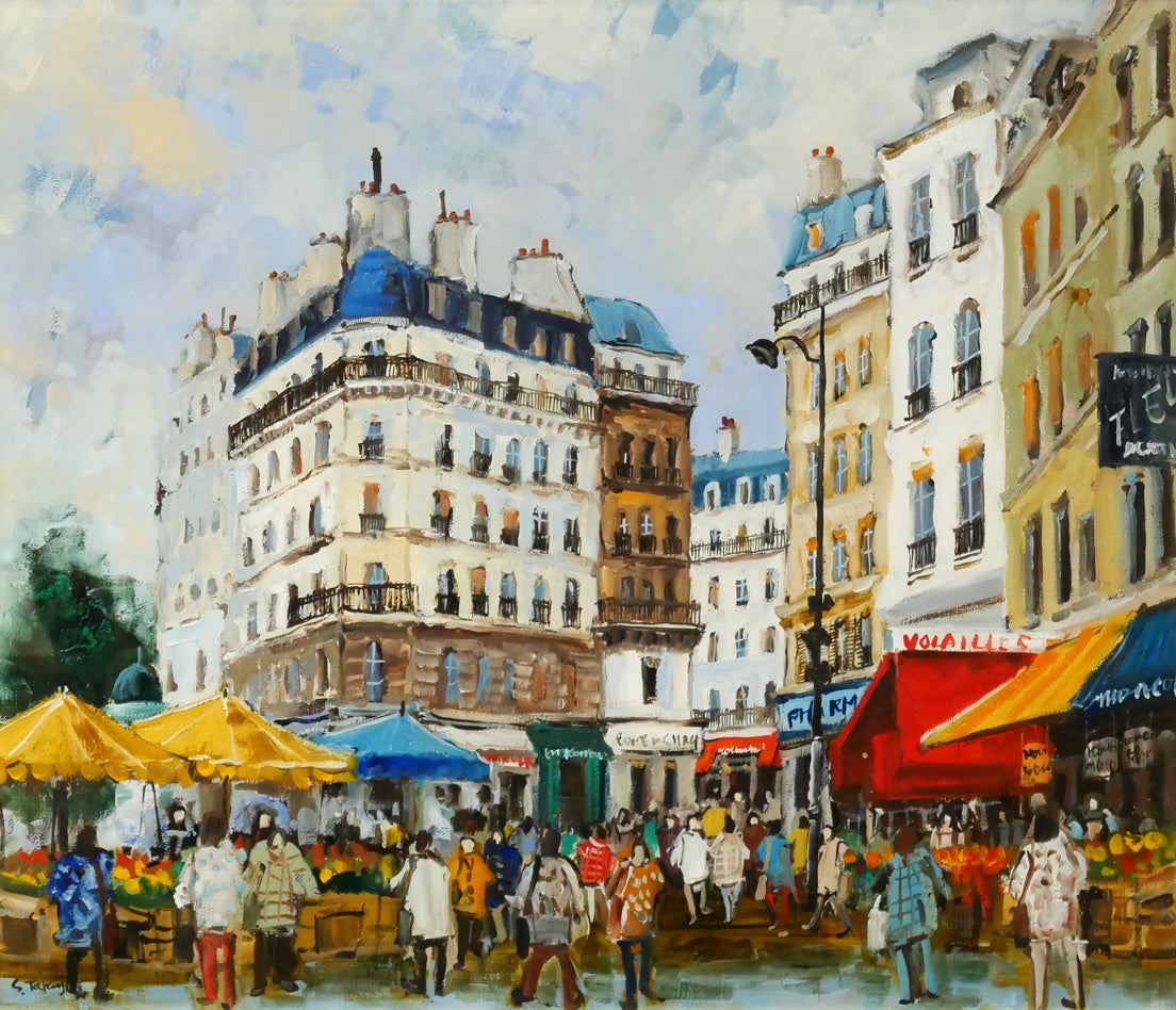 関拓司「ゴブラン広場の朝市」油絵・F10号　作品全体画像
