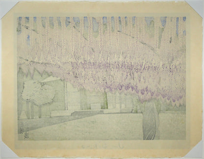関野準一郎「調布八景　国領神社千年藤」木版画　作品シート裏側画像