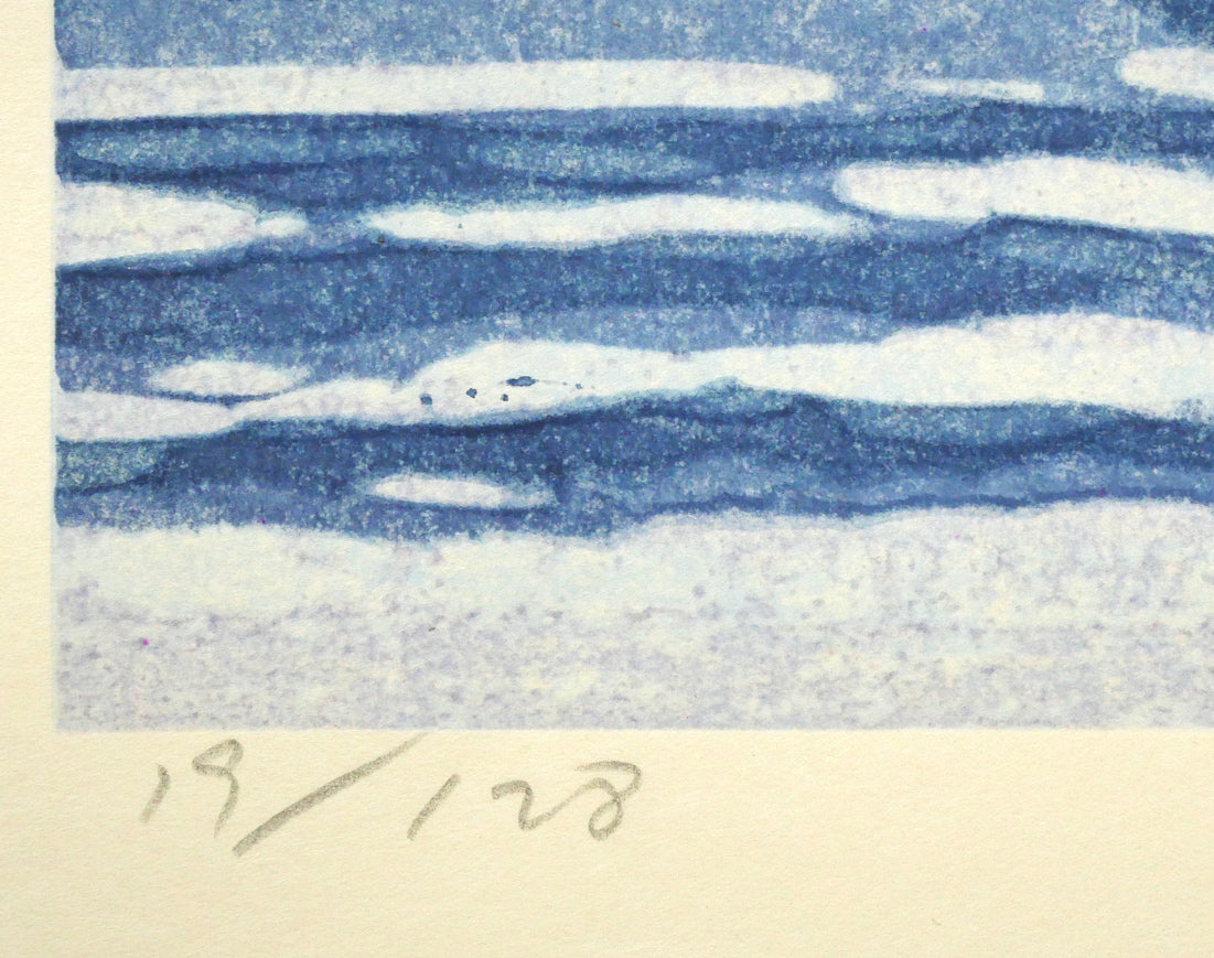 関野準一郎「小川原湖」木版画　限定番号（ed,19/128）