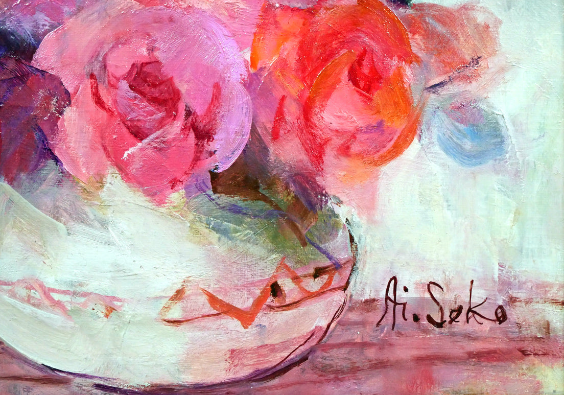 瀬古愛「薔薇」油絵・F4号　拡大画像4