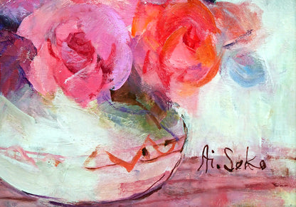 瀬古愛「薔薇」油絵・F4号　拡大画像4