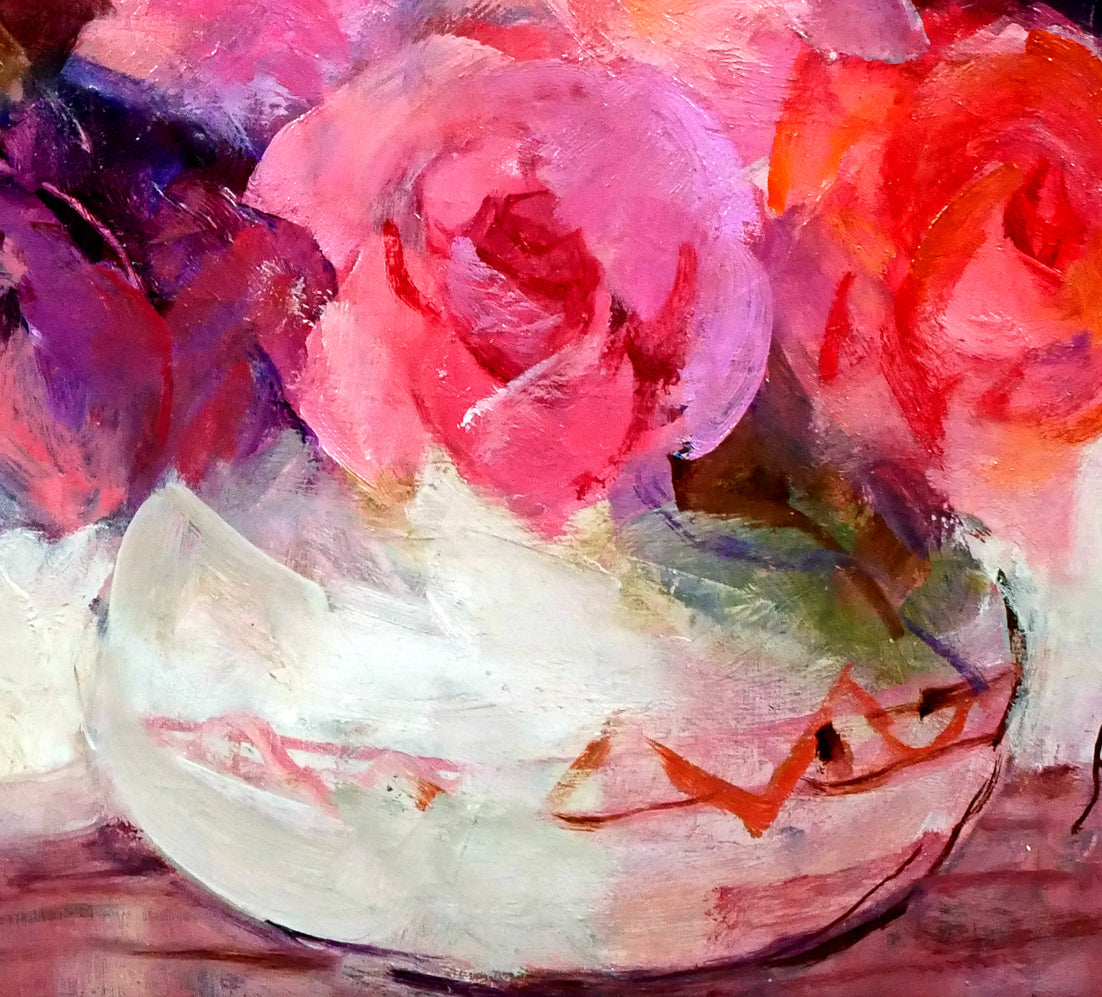 瀬古愛「薔薇」油絵・F4号　拡大画像5