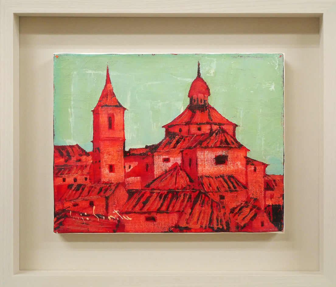 芹田英治「サラゴサの寺院（スペイン）」油絵・変形3号