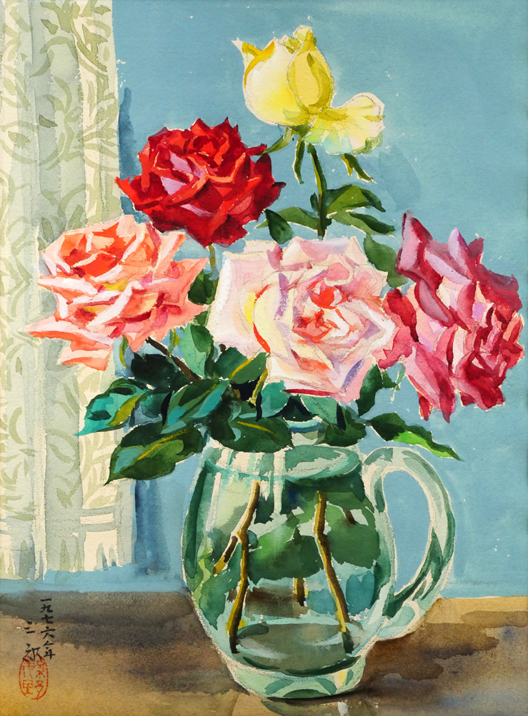 繁野三郎「薔薇」水彩画・6号小　作品全体画像