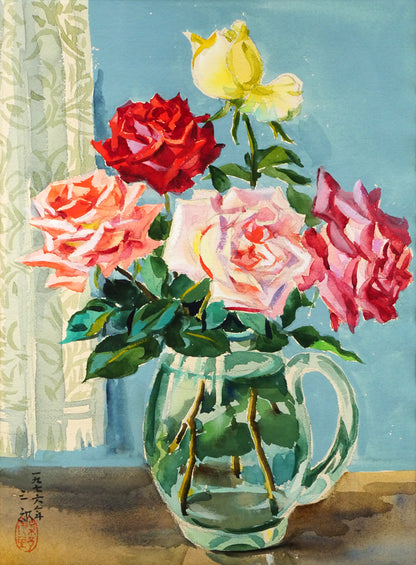 繁野三郎「薔薇」水彩画・6号小　作品全体画像