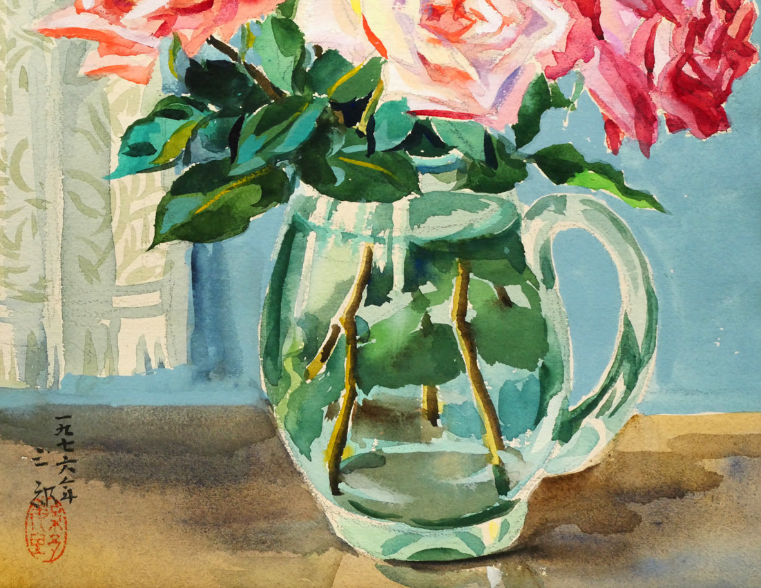 繁野三郎「薔薇」水彩画・6号小　拡大画像2