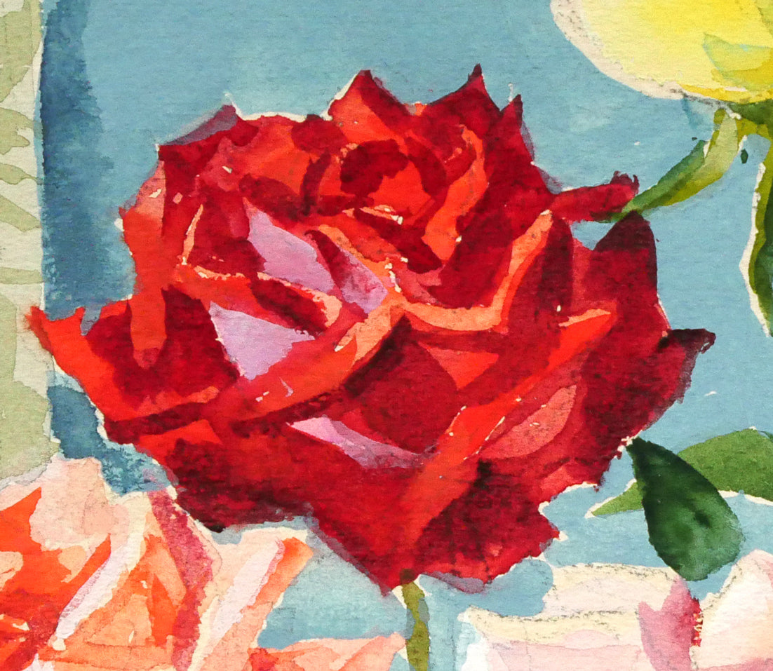 繁野三郎「薔薇」水彩画・6号小　拡大画像4