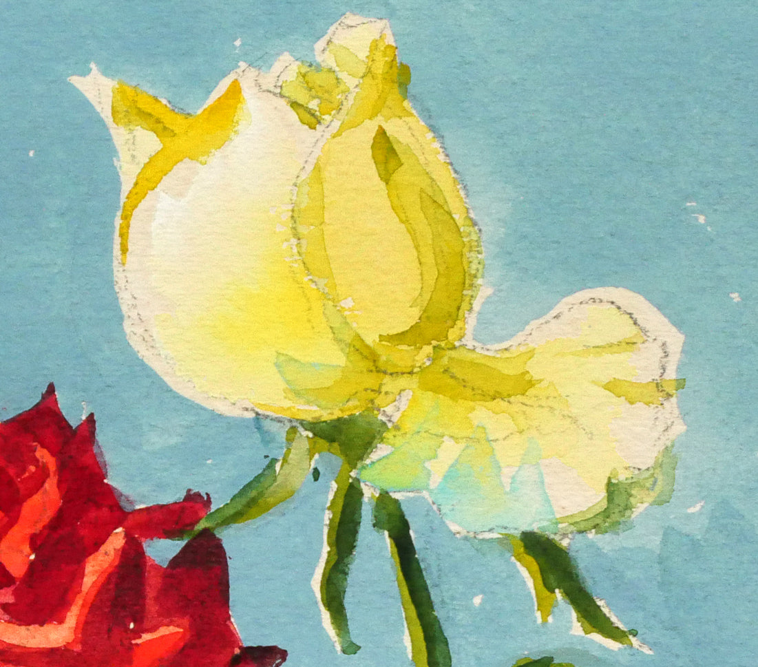 繁野三郎「薔薇」水彩画・6号小　拡大画像3