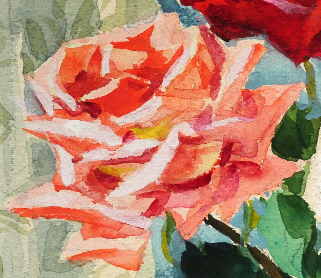 繁野三郎「薔薇」水彩画・6号小　拡大画像5