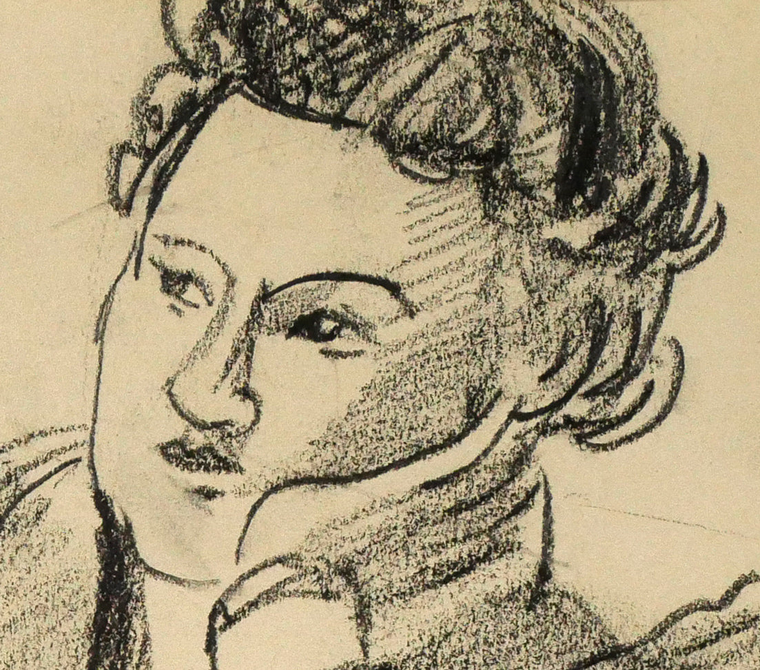 繁野三郎「女性像」コンテデッサン・5号　拡大画像2