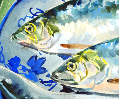 繁野三郎「春告魚（ニシン）」水彩画・8号　拡大画像2