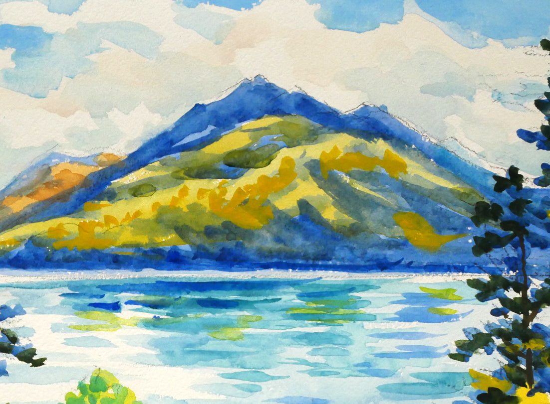繁野三郎「支笏湖（風不死岳）」水彩画・10号大　拡大画像2