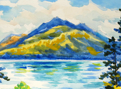 繁野三郎「支笏湖（風不死岳）」水彩画・10号大　拡大画像2