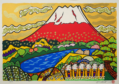志摩欣哉「朱不二と六地蔵」シルクスクリーン版画　作品全体画像