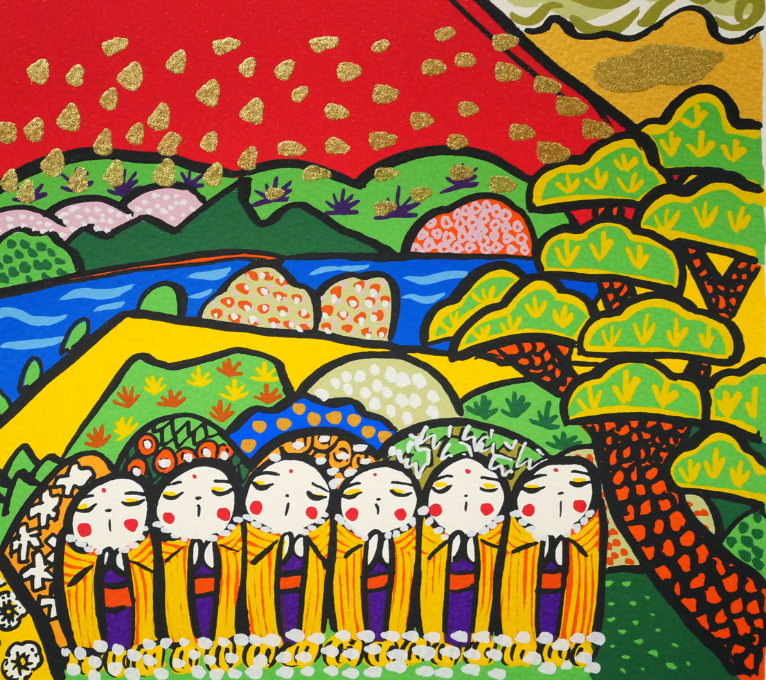志摩欣哉「朱不二と六地蔵」シルクスクリーン版画　拡大画像5