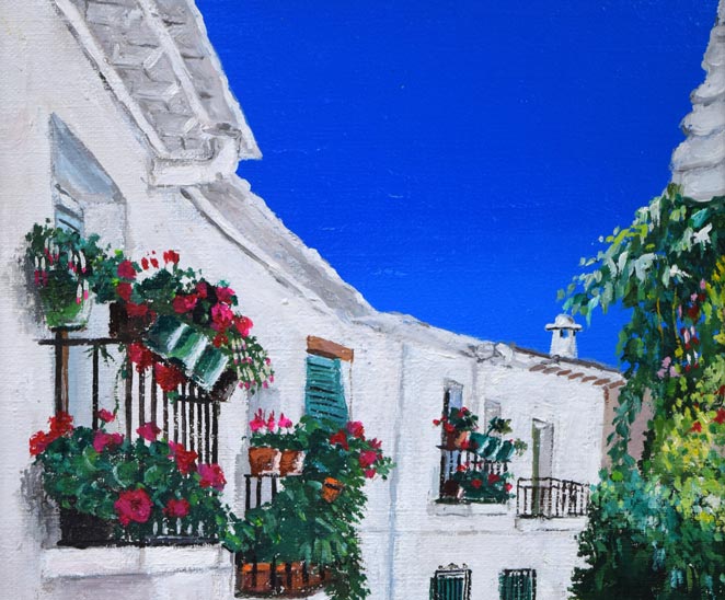 島津豪亮「白壁の街並み（スペイン）」油絵・F4号　拡大画像1