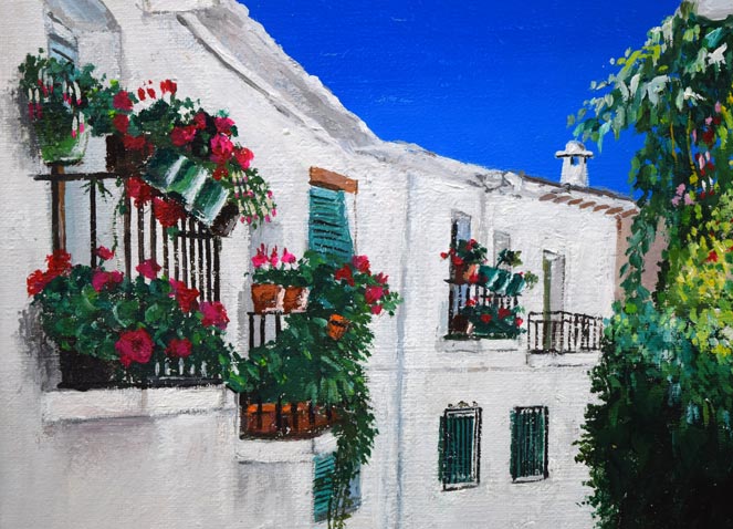 島津豪亮「白壁の街並み（スペイン）」油絵・F4号　拡大画像2
