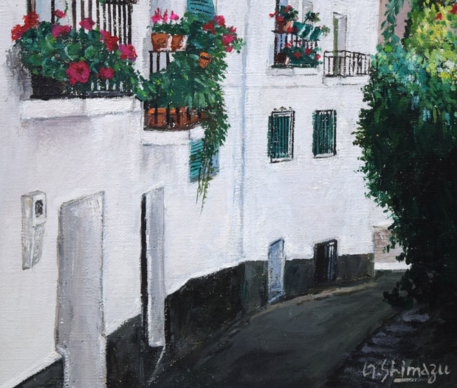 島津豪亮「白壁の街並み（スペイン）」油絵・F4号　拡大画像5