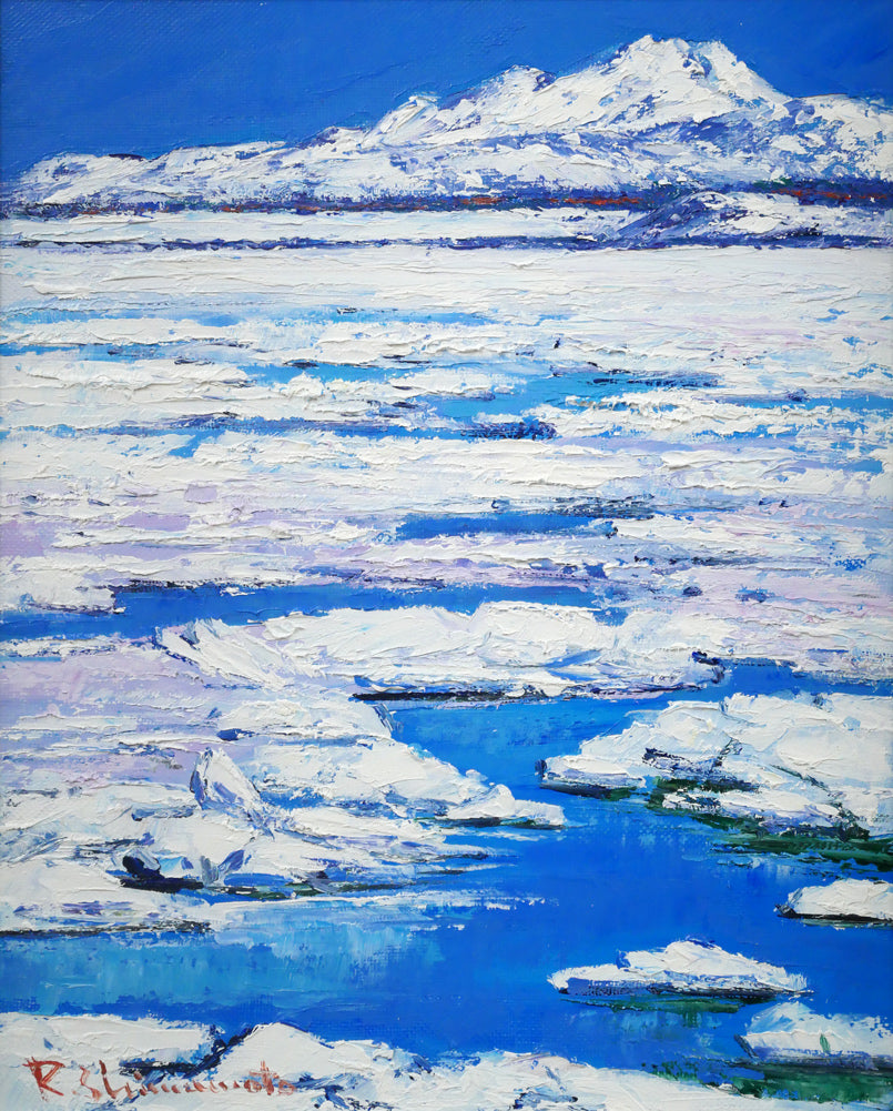 島本良平「流氷網走」油絵・F3号　作品全体画像