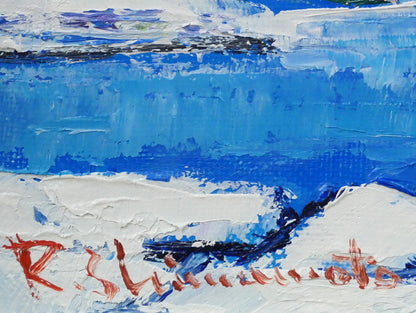 島本良平「流氷網走」油絵・F3号　サイン画像