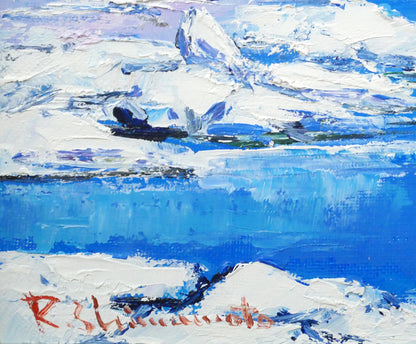 島本良平「流氷網走」油絵・F3号　拡大画像4