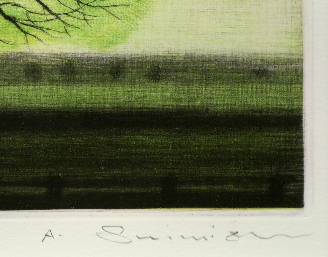 清水敦「はるにれ」銅版画（カラーメゾチント）　本人直筆鉛筆サイン