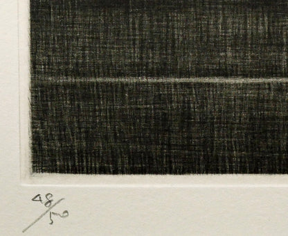 清水敦「黒い三軒の家」銅版画（メゾチント）　限定番号（ed,48/50）