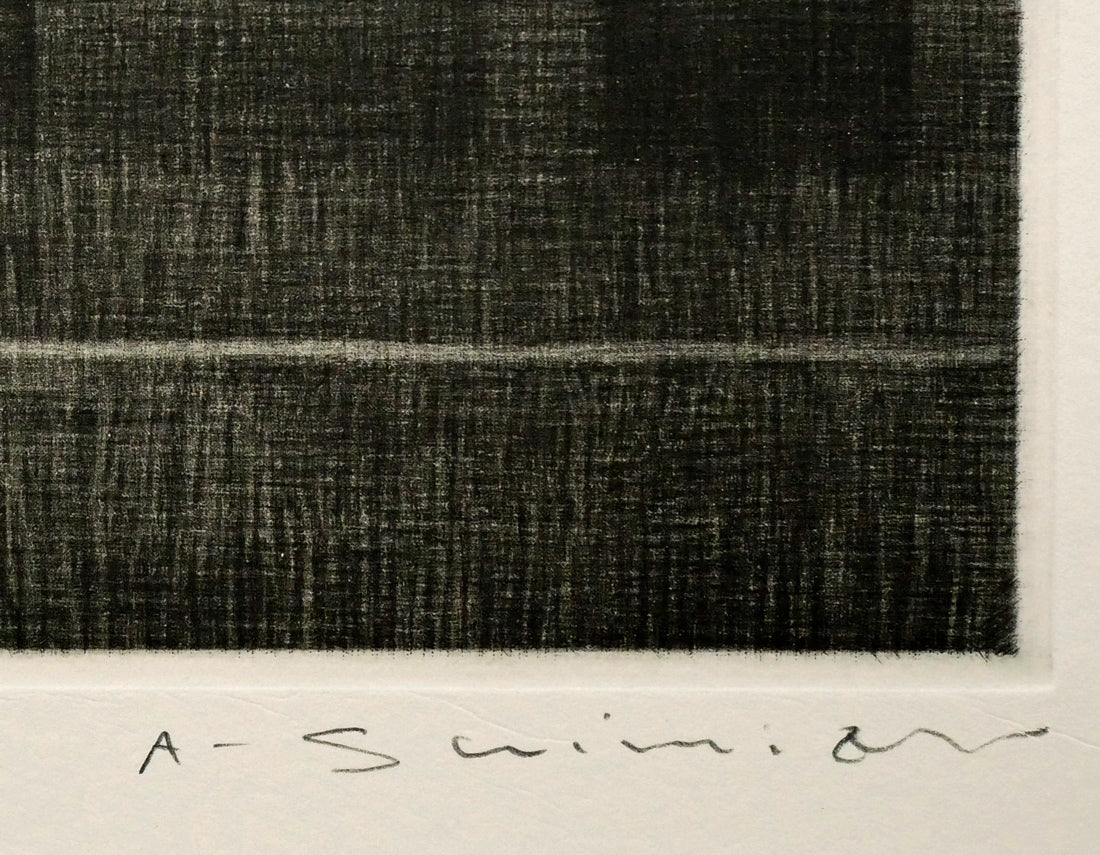 清水敦「黒い三軒の家」銅版画（メゾチント）　本人直筆鉛筆サイン